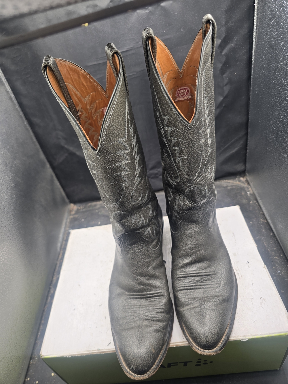 Nocona Black Leather Western Cowboy Boots with Brown Interior